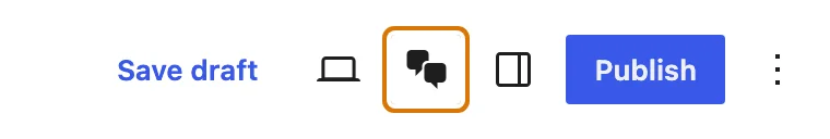 The editor's top toolbar. The AI Chat button, two overlapping speech bubbles, is highlighted between the View and Settings buttons.
